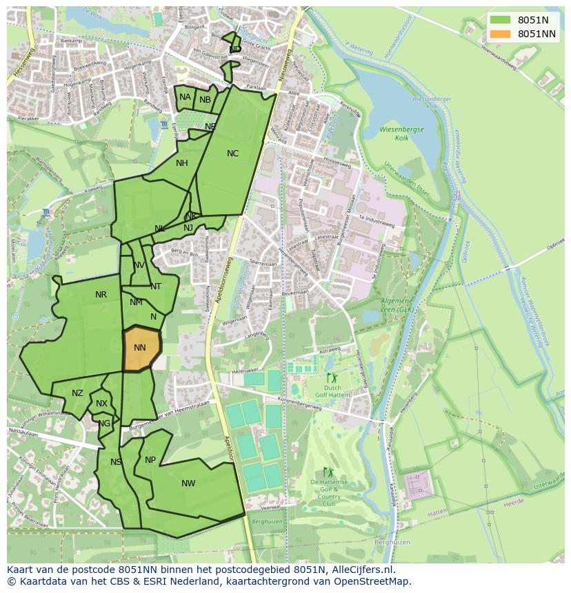 Afbeelding van het postcodegebied 8051 NN op de kaart.