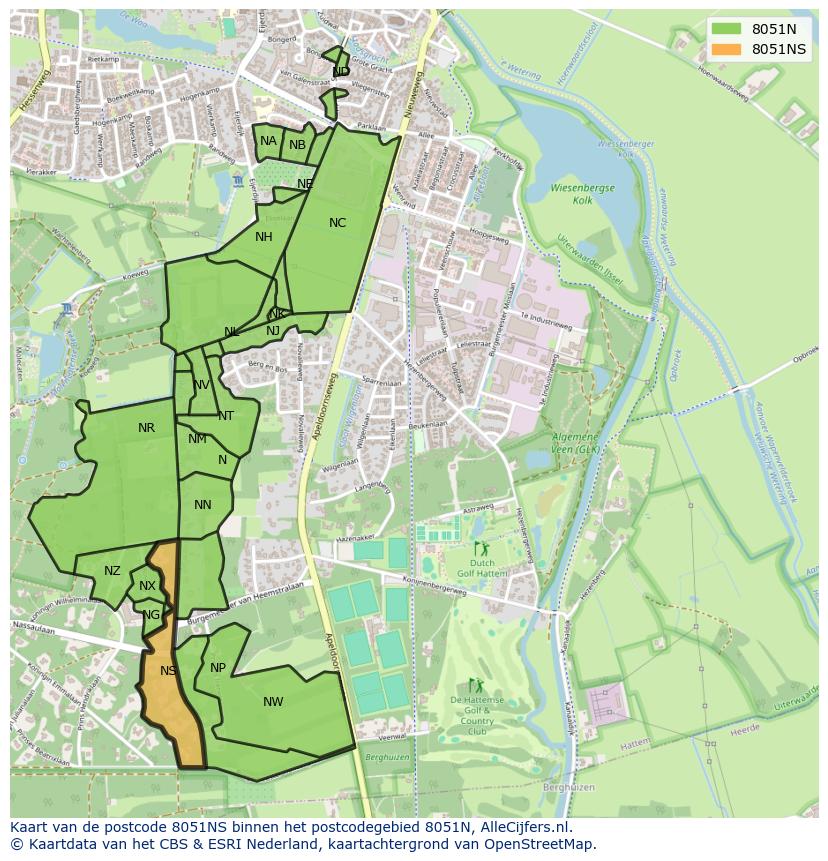 Afbeelding van het postcodegebied 8051 NS op de kaart.
