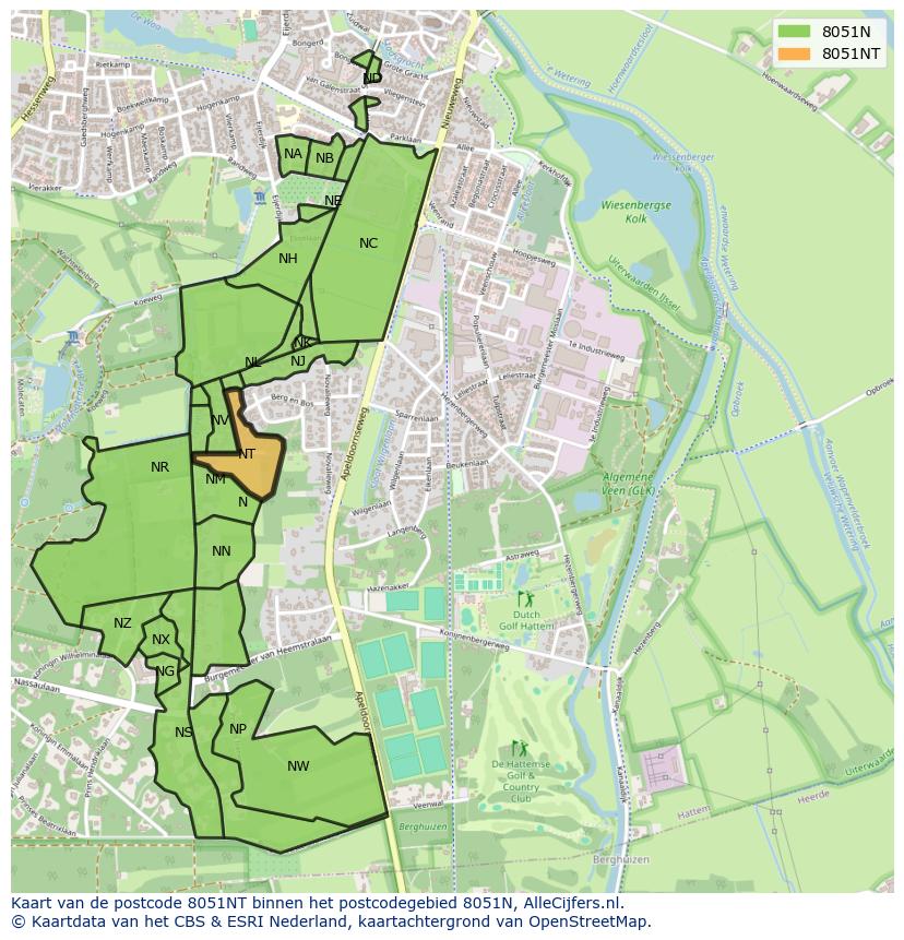 Afbeelding van het postcodegebied 8051 NT op de kaart.