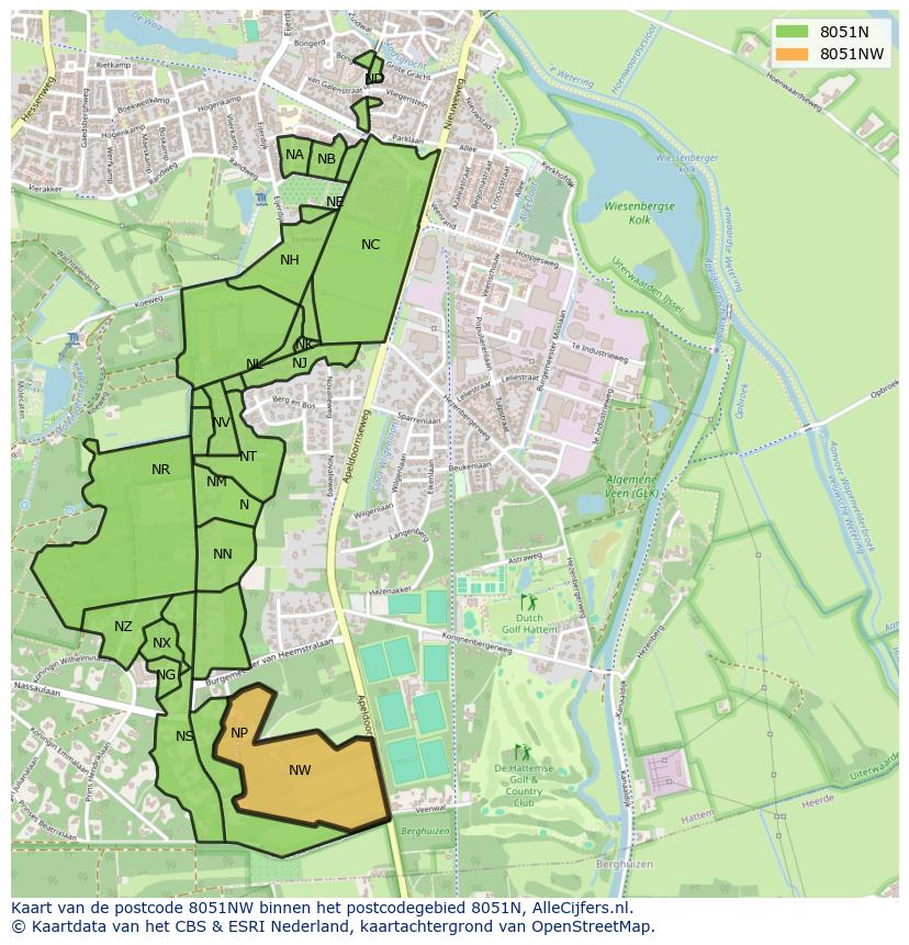 Afbeelding van het postcodegebied 8051 NW op de kaart.