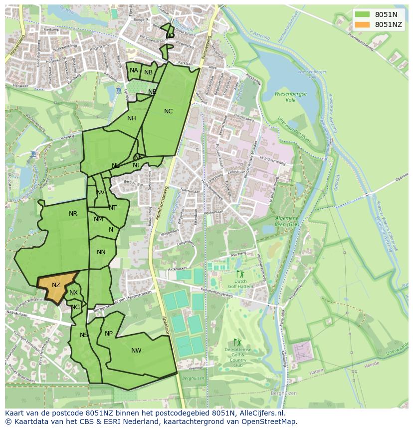 Afbeelding van het postcodegebied 8051 NZ op de kaart.
