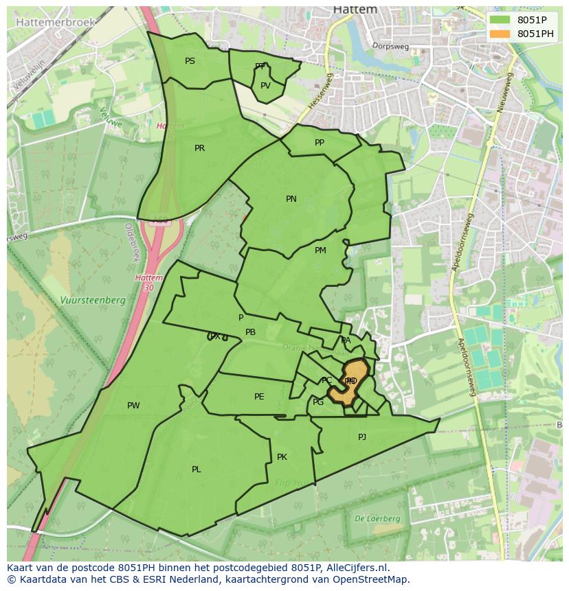 Afbeelding van het postcodegebied 8051 PH op de kaart.