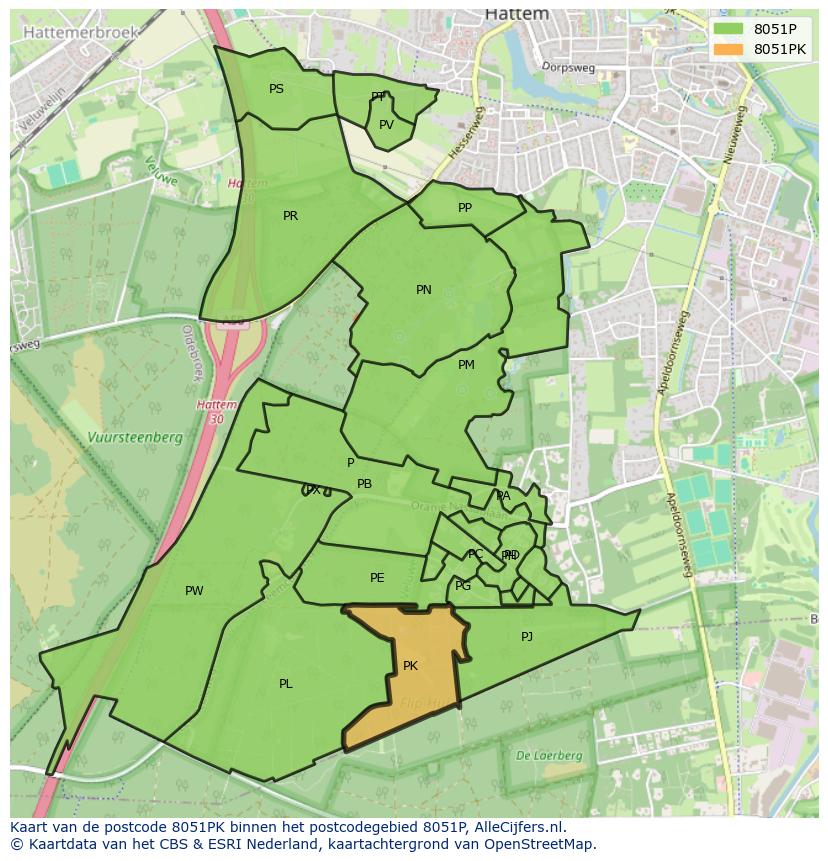 Afbeelding van het postcodegebied 8051 PK op de kaart.