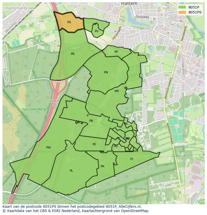 Afbeelding van het postcodegebied 8051 PS op de kaart.