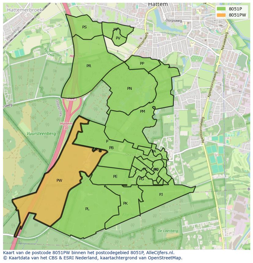 Afbeelding van het postcodegebied 8051 PW op de kaart.