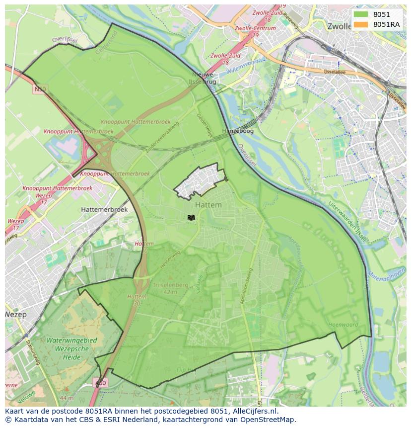 Afbeelding van het postcodegebied 8051 RA op de kaart.