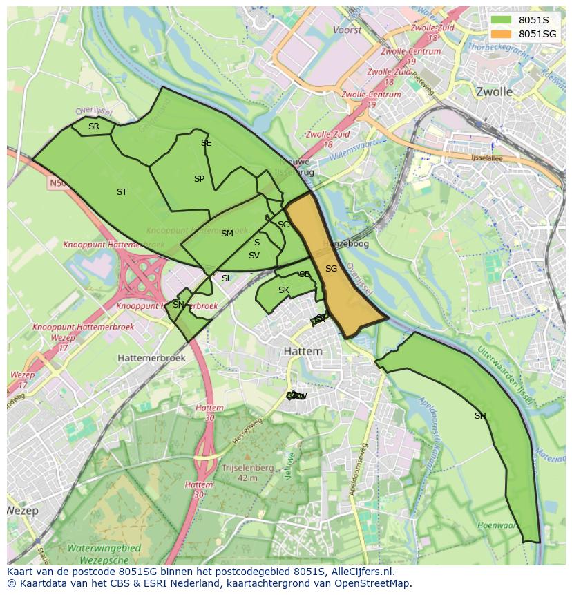 Afbeelding van het postcodegebied 8051 SG op de kaart.