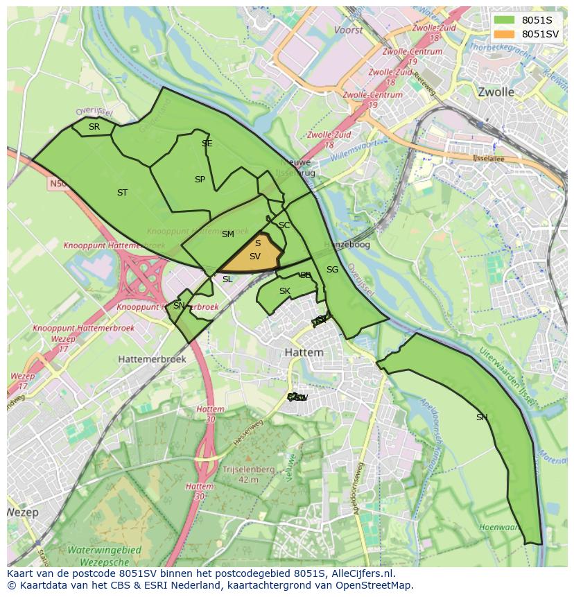 Afbeelding van het postcodegebied 8051 SV op de kaart.