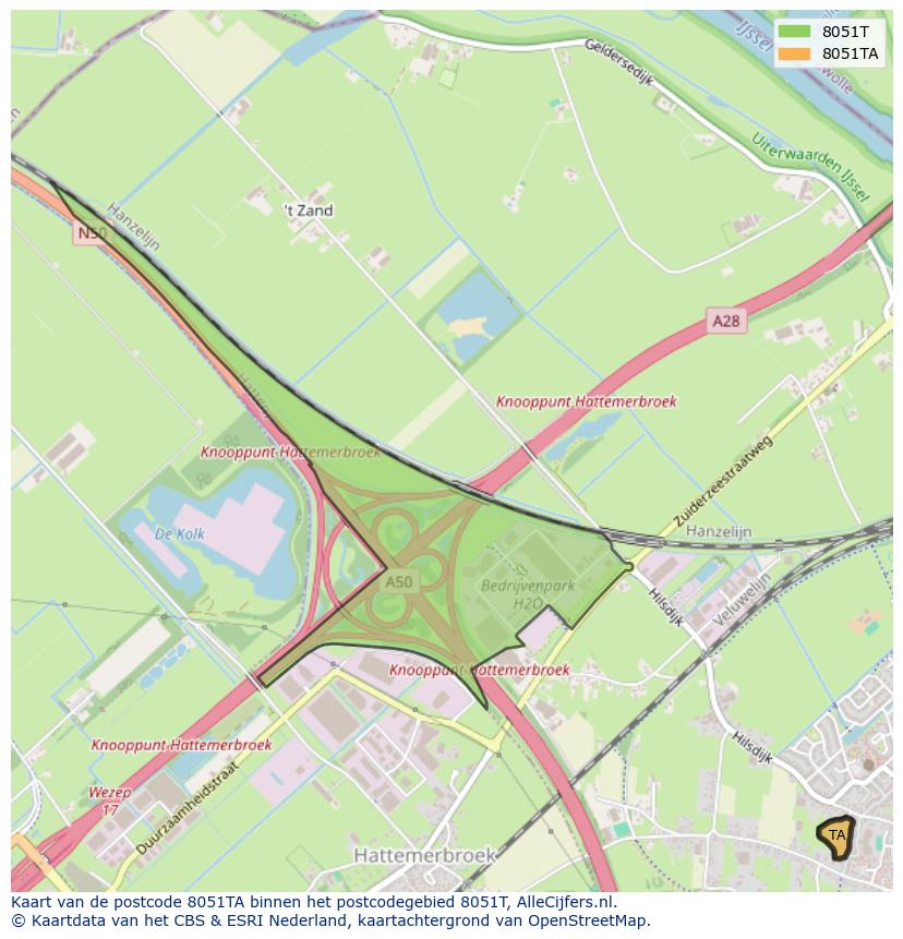 Afbeelding van het postcodegebied 8051 TA op de kaart.