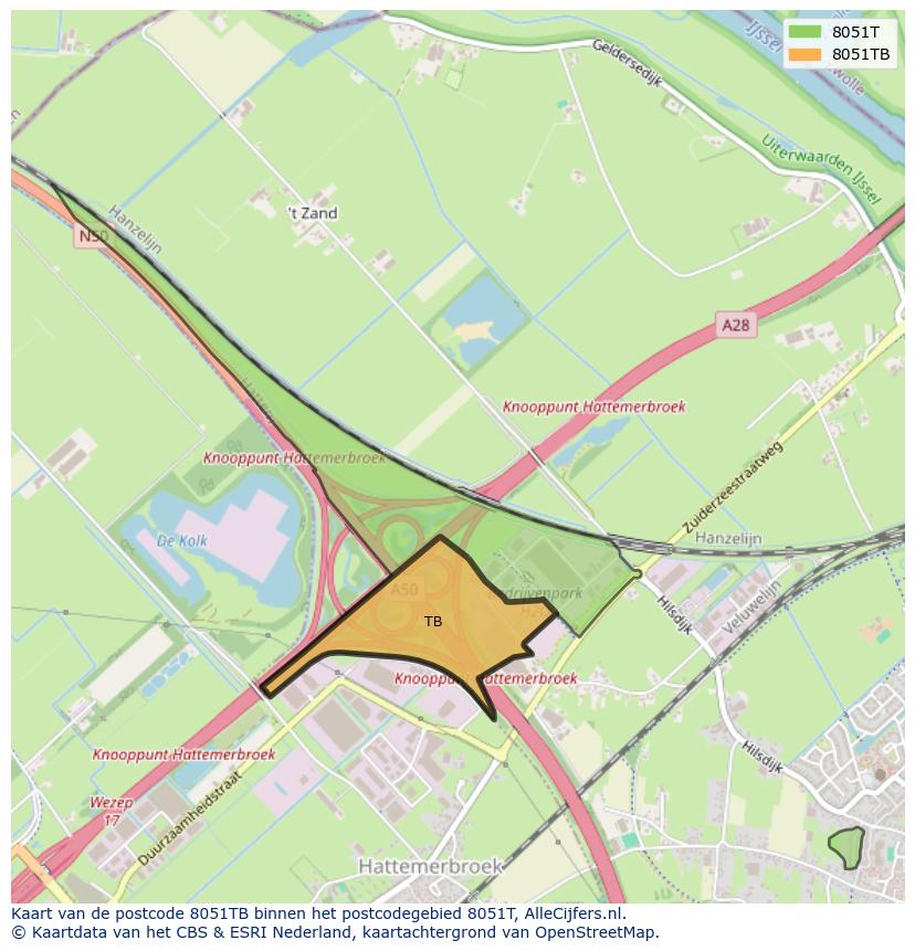 Afbeelding van het postcodegebied 8051 TB op de kaart.