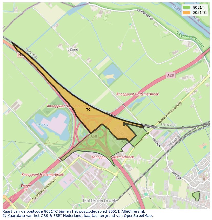 Afbeelding van het postcodegebied 8051 TC op de kaart.