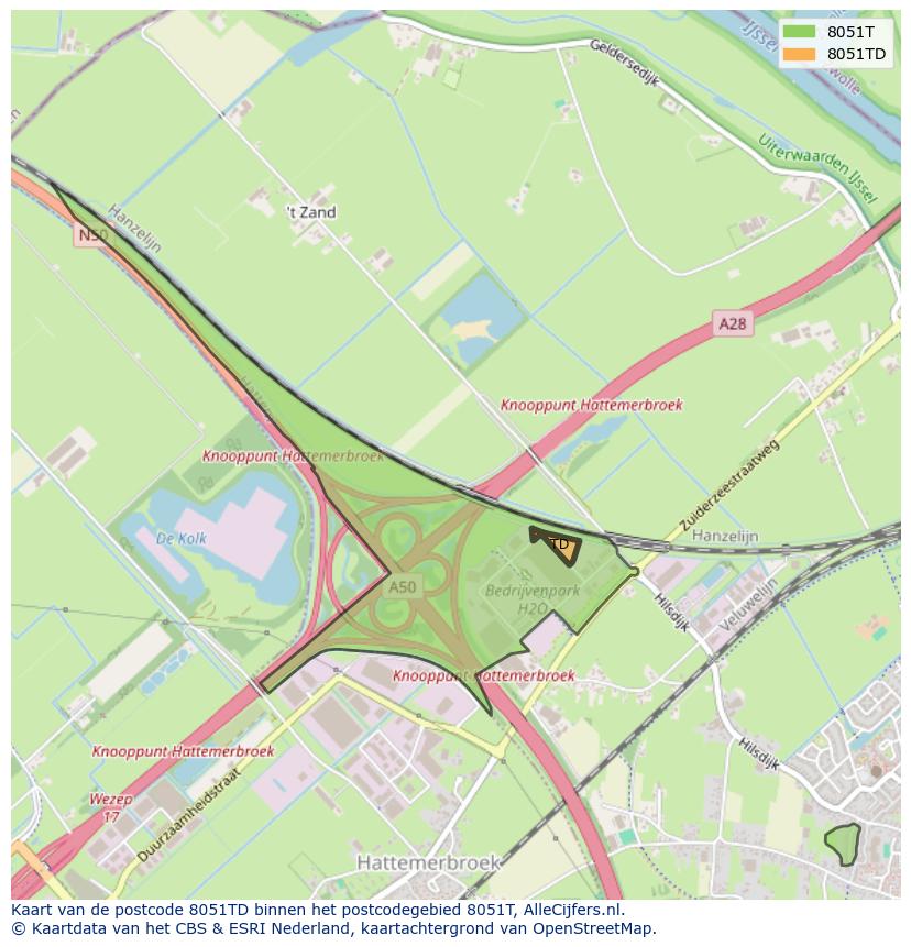Afbeelding van het postcodegebied 8051 TD op de kaart.