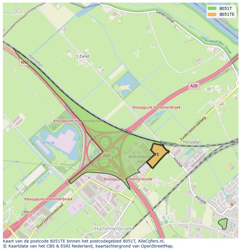 Afbeelding van het postcodegebied 8051 TE op de kaart.