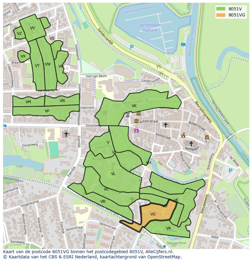 Afbeelding van het postcodegebied 8051 VG op de kaart.