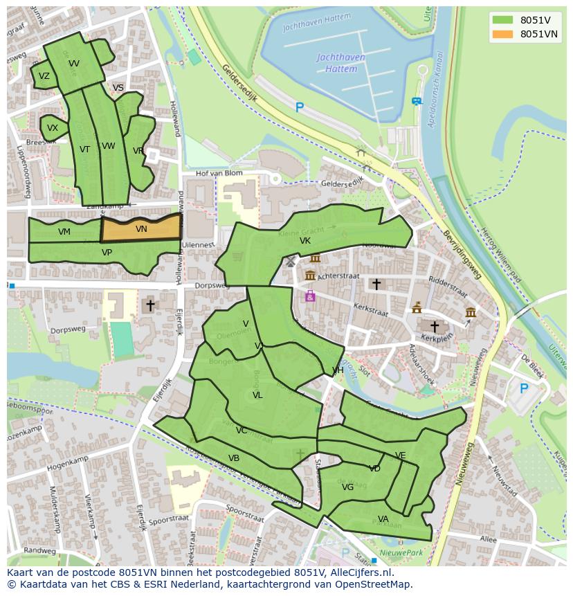 Afbeelding van het postcodegebied 8051 VN op de kaart.