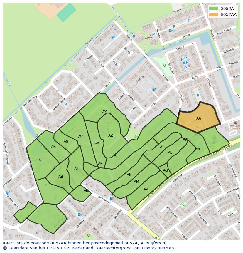 Afbeelding van het postcodegebied 8052 AA op de kaart.