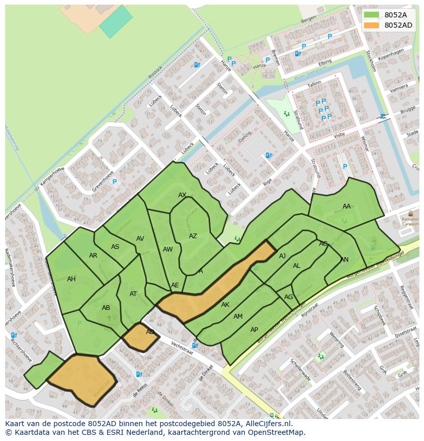 Afbeelding van het postcodegebied 8052 AD op de kaart.