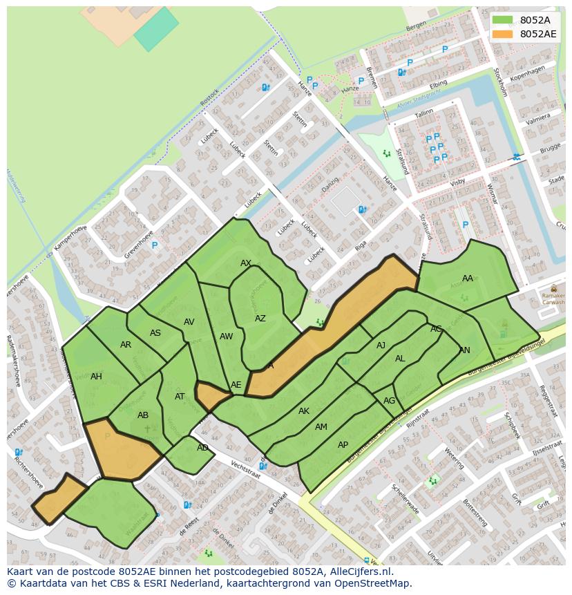 Afbeelding van het postcodegebied 8052 AE op de kaart.