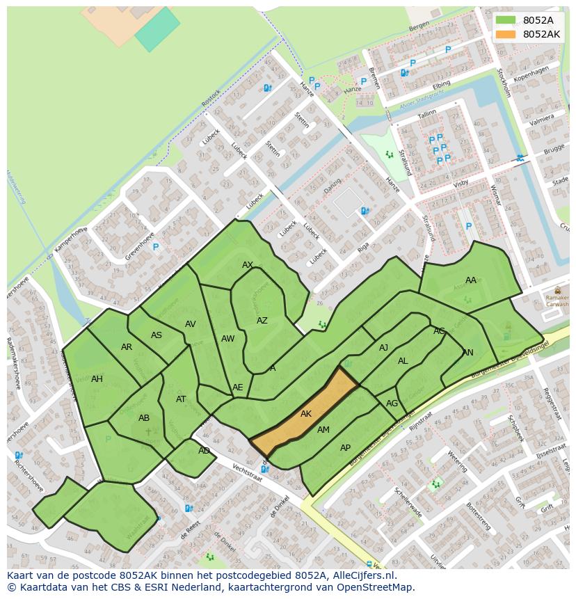 Afbeelding van het postcodegebied 8052 AK op de kaart.