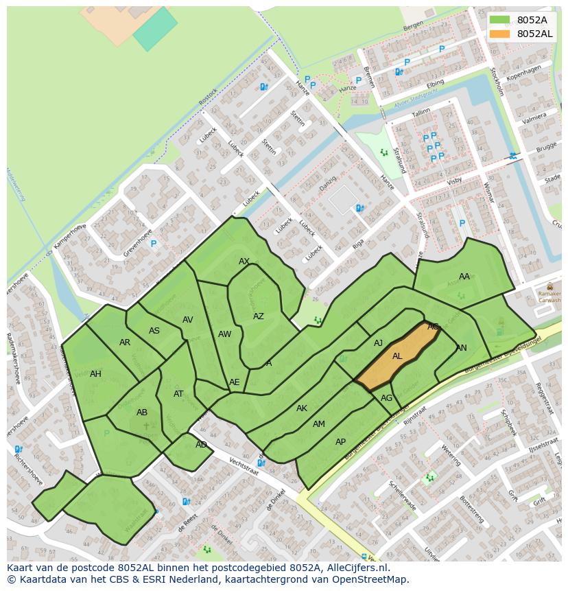 Afbeelding van het postcodegebied 8052 AL op de kaart.
