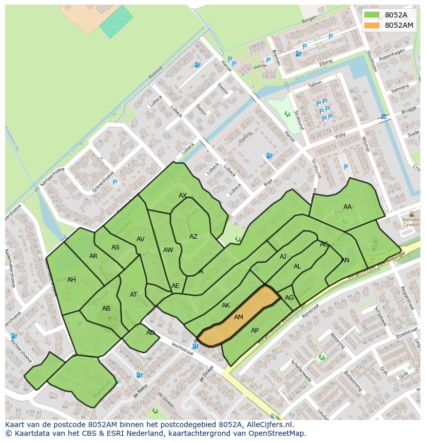 Afbeelding van het postcodegebied 8052 AM op de kaart.