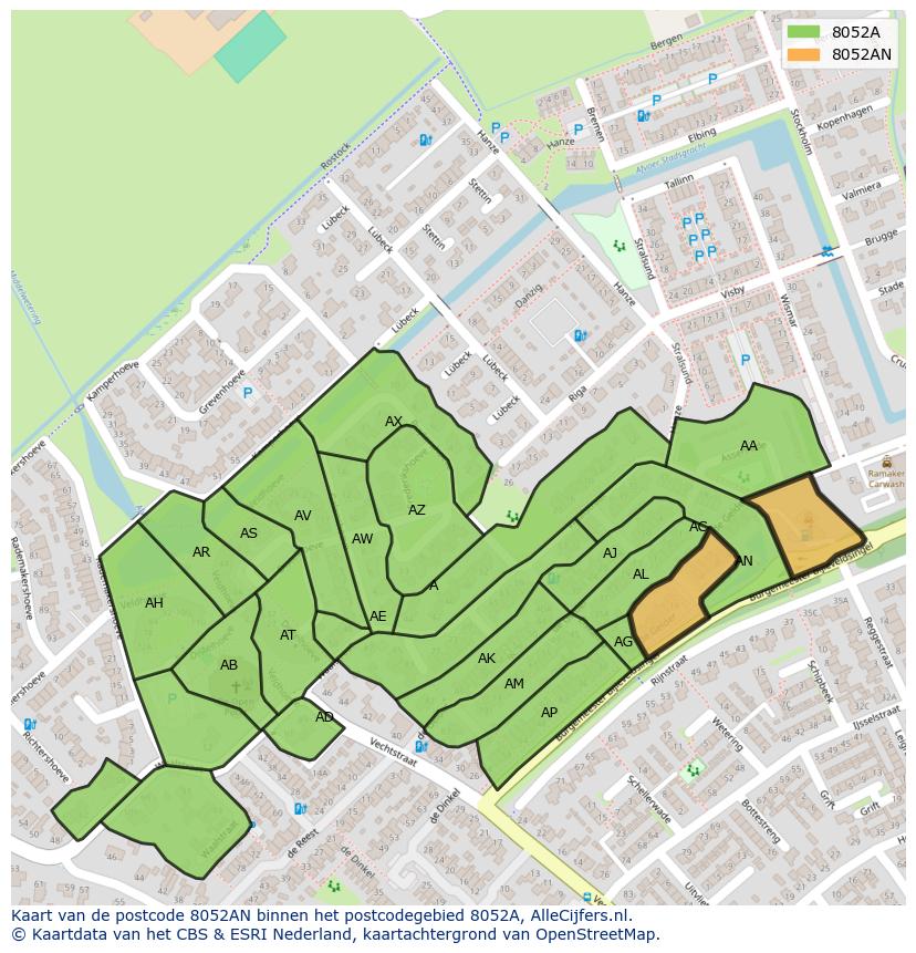 Afbeelding van het postcodegebied 8052 AN op de kaart.