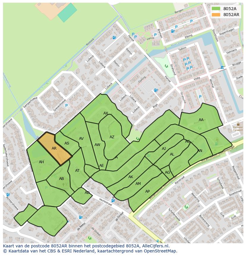 Afbeelding van het postcodegebied 8052 AR op de kaart.