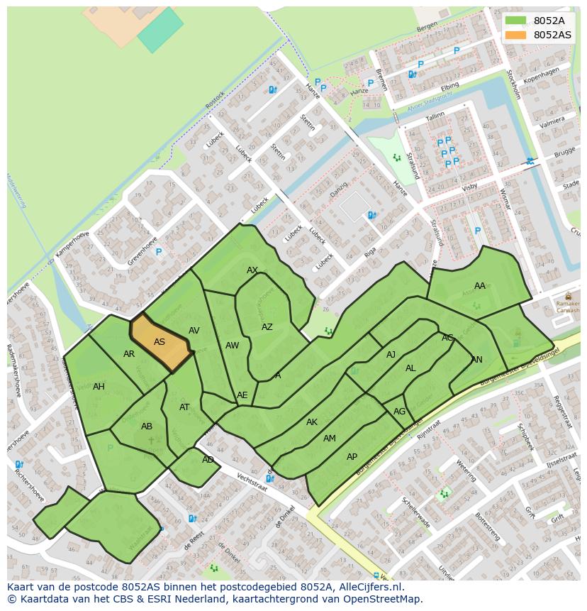 Afbeelding van het postcodegebied 8052 AS op de kaart.
