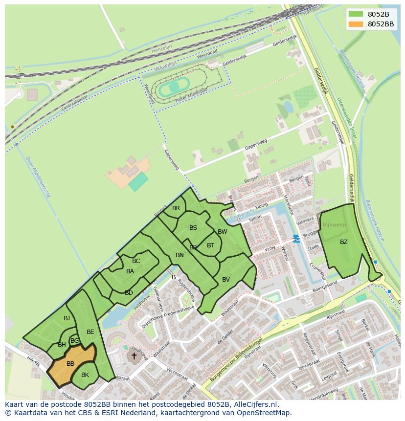 Afbeelding van het postcodegebied 8052 BB op de kaart.