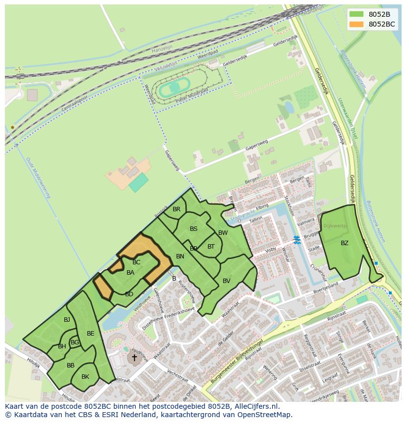 Afbeelding van het postcodegebied 8052 BC op de kaart.