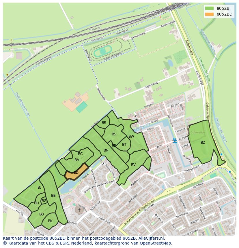 Afbeelding van het postcodegebied 8052 BD op de kaart.