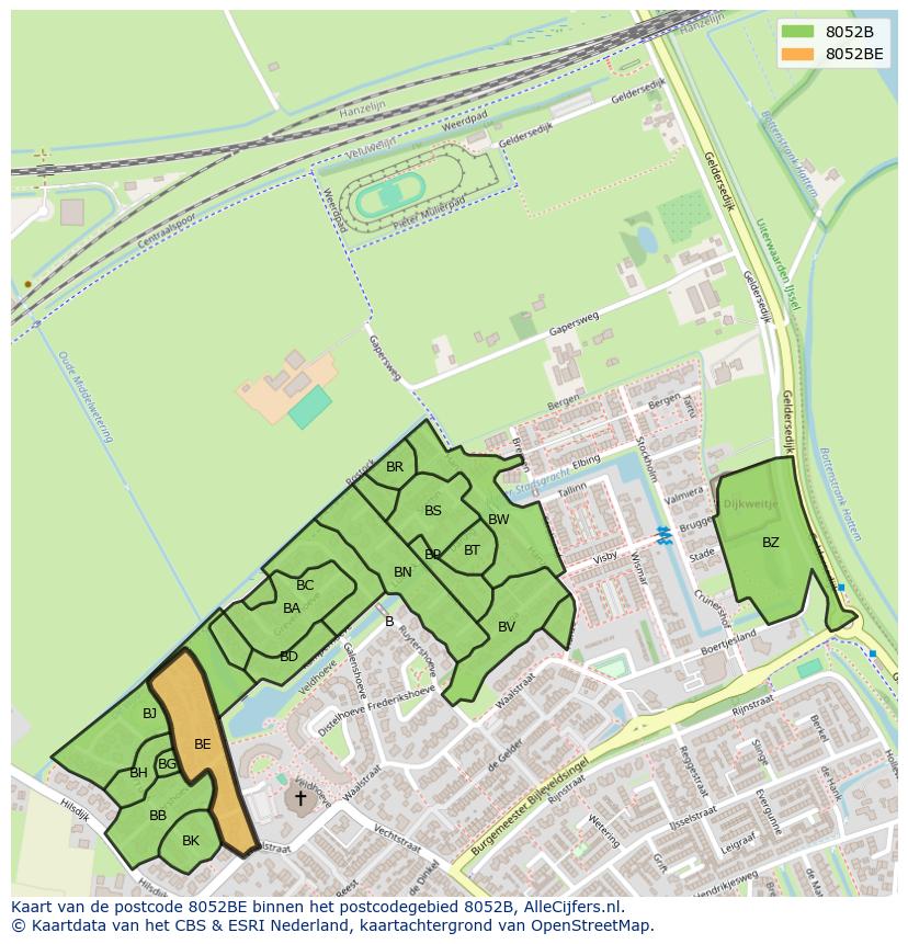 Afbeelding van het postcodegebied 8052 BE op de kaart.