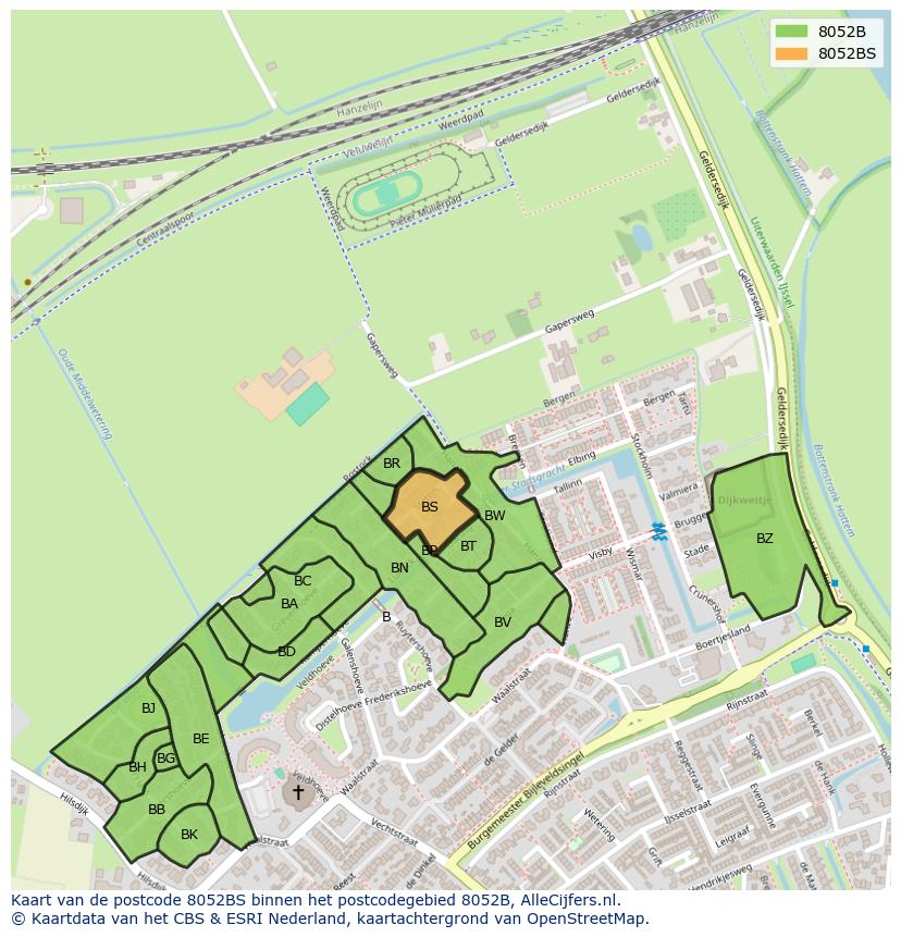 Afbeelding van het postcodegebied 8052 BS op de kaart.