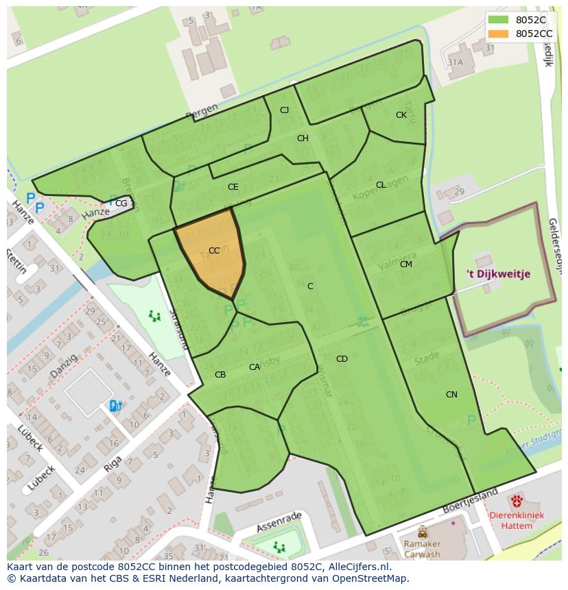 Afbeelding van het postcodegebied 8052 CC op de kaart.