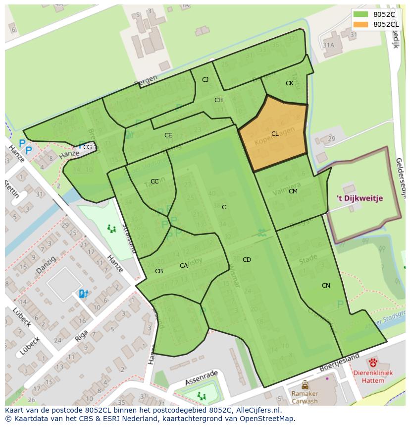 Afbeelding van het postcodegebied 8052 CL op de kaart.