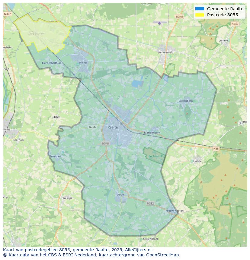 Afbeelding van het postcodegebied 8055 op de kaart.