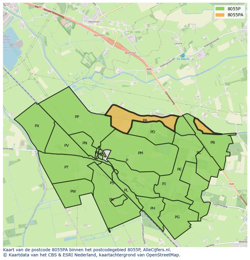 Afbeelding van het postcodegebied 8055 PA op de kaart.