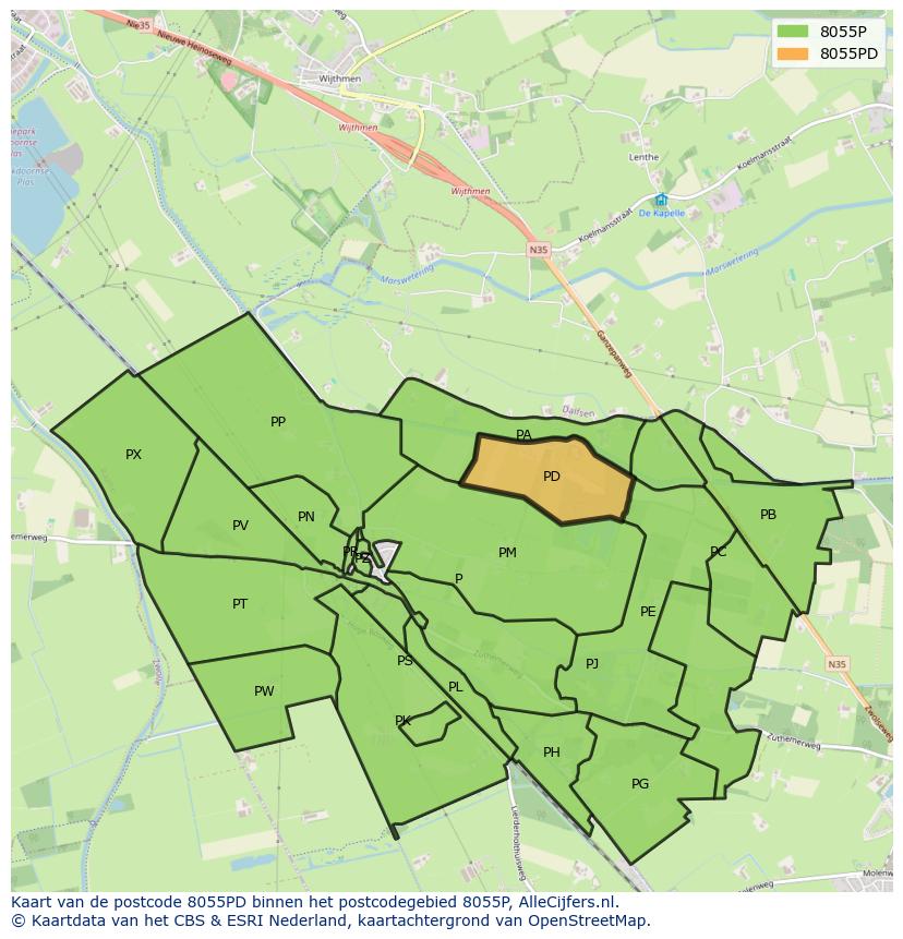 Afbeelding van het postcodegebied 8055 PD op de kaart.