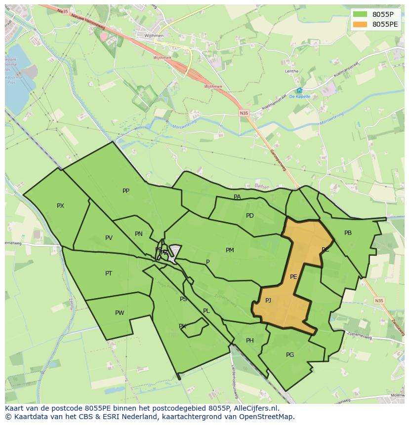 Afbeelding van het postcodegebied 8055 PE op de kaart.