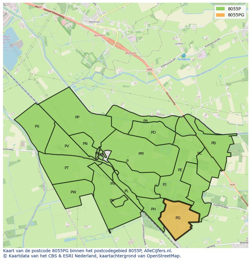 Afbeelding van het postcodegebied 8055 PG op de kaart.