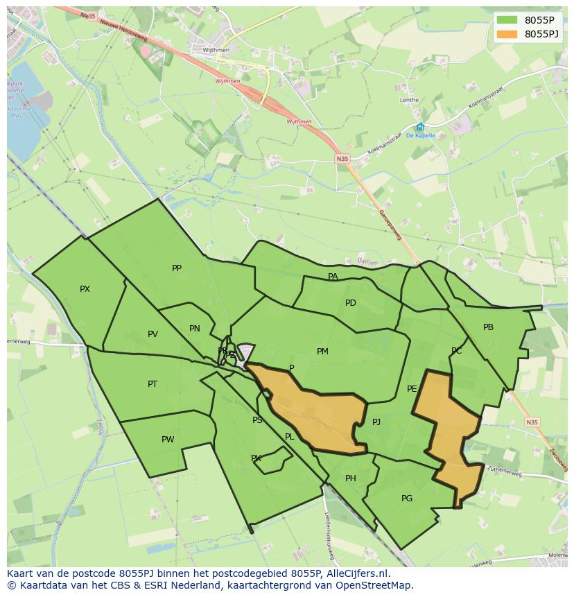 Afbeelding van het postcodegebied 8055 PJ op de kaart.