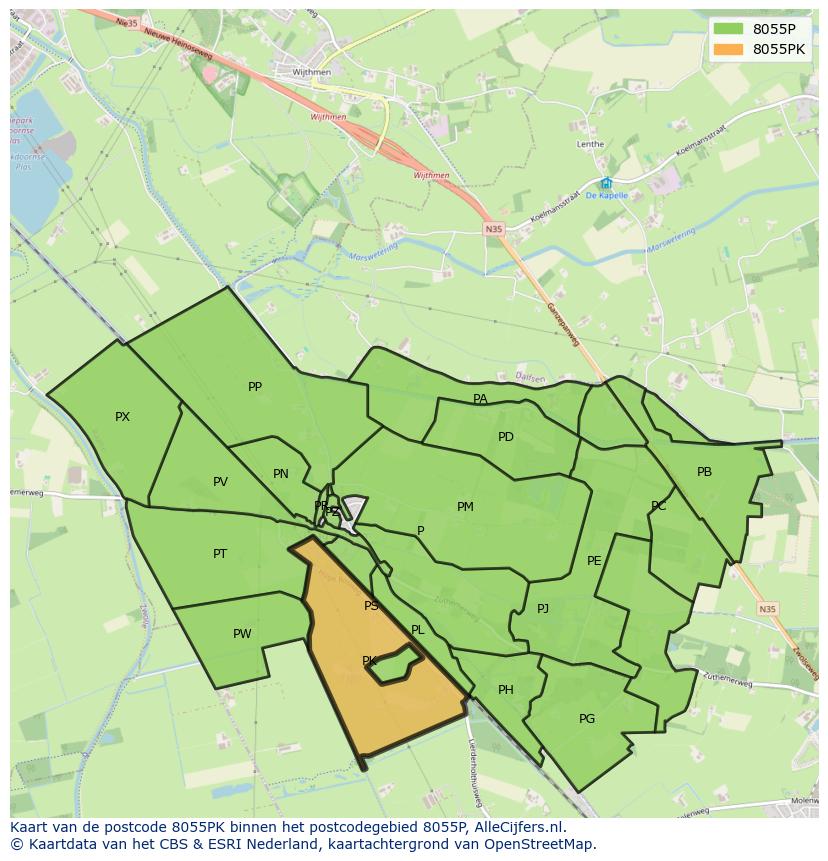 Afbeelding van het postcodegebied 8055 PK op de kaart.
