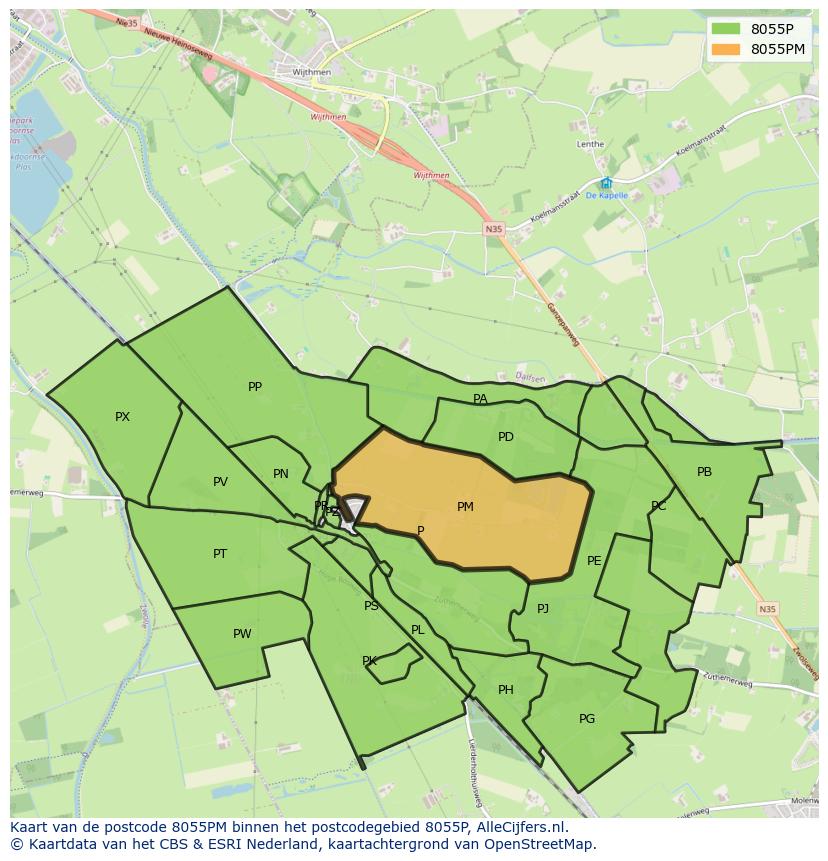 Afbeelding van het postcodegebied 8055 PM op de kaart.