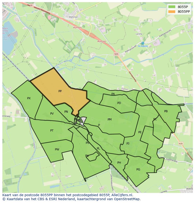 Afbeelding van het postcodegebied 8055 PP op de kaart.