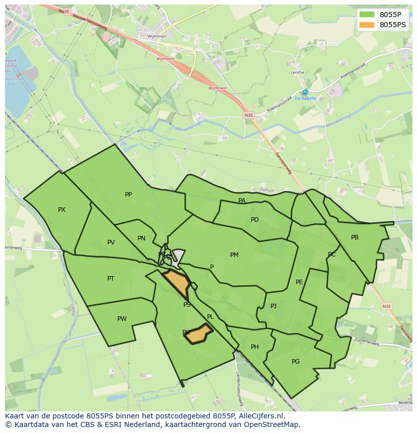 Afbeelding van het postcodegebied 8055 PS op de kaart.