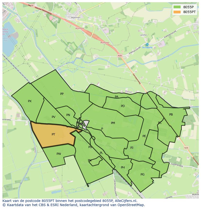 Afbeelding van het postcodegebied 8055 PT op de kaart.