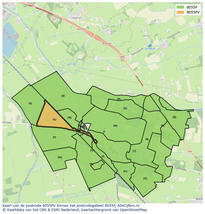 Afbeelding van het postcodegebied 8055 PV op de kaart.
