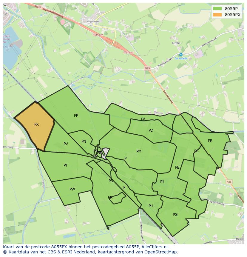 Afbeelding van het postcodegebied 8055 PX op de kaart.