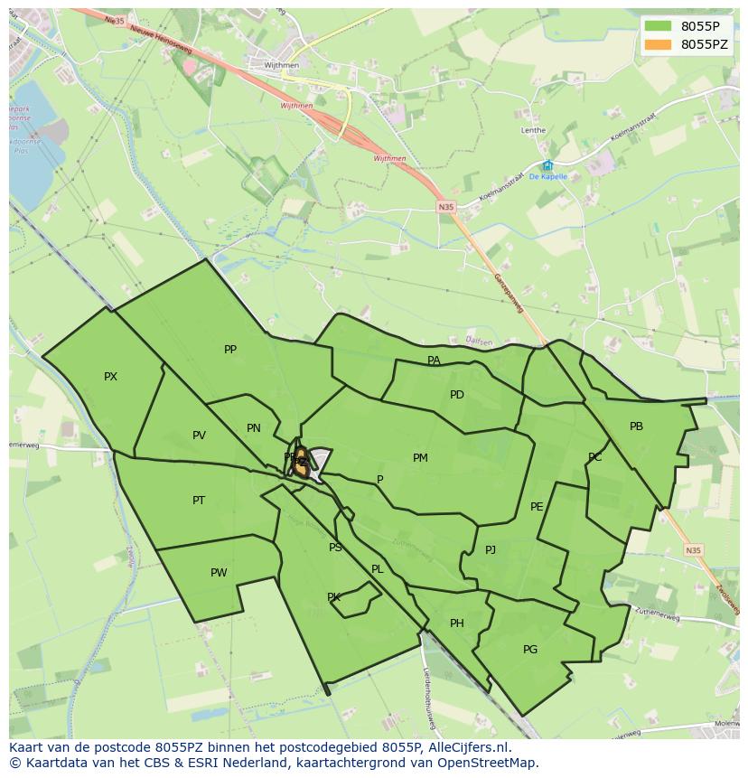 Afbeelding van het postcodegebied 8055 PZ op de kaart.