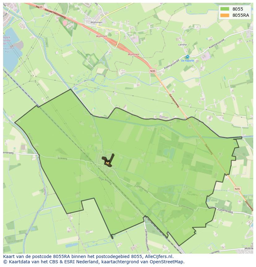 Afbeelding van het postcodegebied 8055 RA op de kaart.